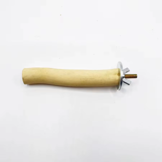 Natural wood bird perch with metal cage mounting hardware