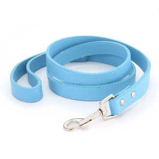 Light blue PU dog leash with loop handle and metal clip